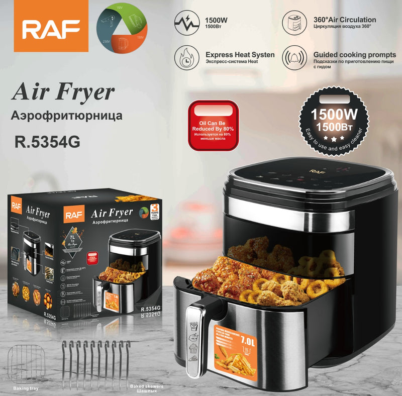 RAF Air Fryer | 1500W | 7L Capacity| Guided Cooking Prompts | Express Heat System | 360° Air Circulation
