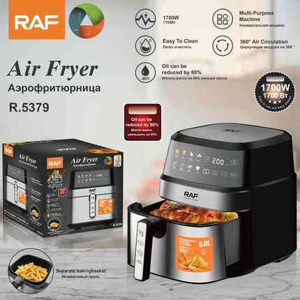 RAF Air Fryer | 5L Capacity | 1700W | Multi-Purpose Machine | 360° Air Circulation | Oli Can Be Reduced by 80% | Easy To Clean