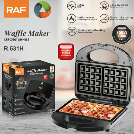 RAF Waffle Maker | 750W | Double sided heating | Uniform heat | Non-stick coating | Easy To Clean