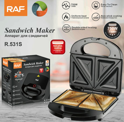 RAF Sandwich Maker | 750W | Uniform heat | Double sided heating | Non-stick coating | Easy To Clean