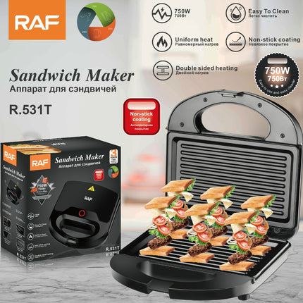 RAF Sandwich Maker | 750W | Double sided heating | Uniform heat | Non-stick coating | Easy To Clean