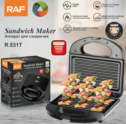 RAF Sandwich Maker | 750W | Double sided heating | Uniform heat | Non-stick coating | Easy To Clean