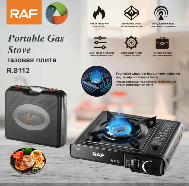 RAF Portable Gas Stove dual-purpose | Temperature control pressure | Windproof Cover | Multi-Stage Firepower | Portable Storage