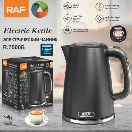 RAF Electric Kettle R7500 | 1.7L High-Power | 2200W | Stainless Steel Kettle with Dry Burning Protection | Temperature Control | 70CM Black Power Cable