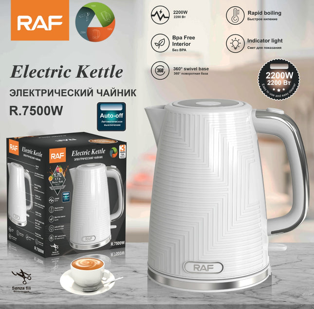 RAF Electric Kettle R7500 | 1.7L High-Power | 2200W | Stainless Steel Kettle with Dry Burning Protection | Temperature Control | 70CM Black Power Cable