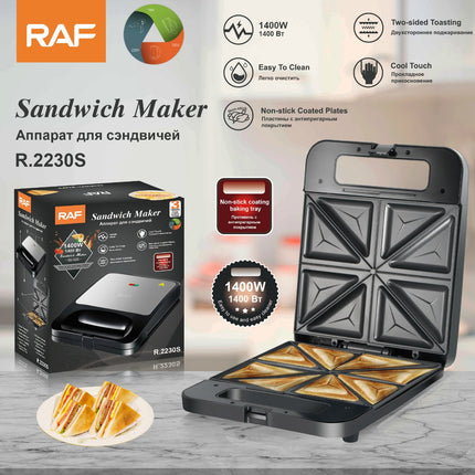 RAF Sandwich Maker | 1400W | Two-sided Toasting | Easy To Clean | Cool Touch | Non-stick Coated Plates