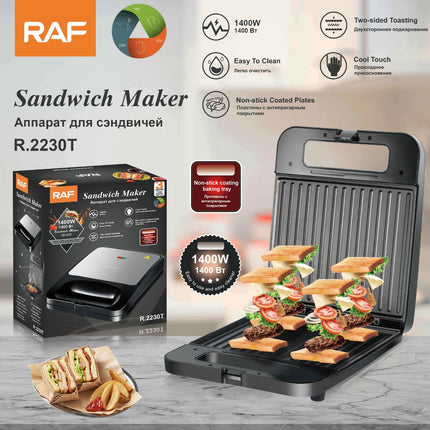 RAF Sandwich Maker | 1400W | Two-sided Toasting | Cool Touch | Non-stick Coated Plates | Easy To Clean