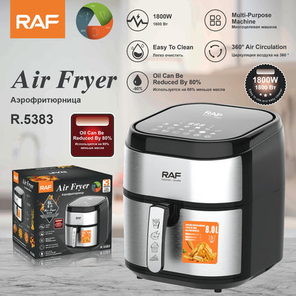 RAF Air Fryer 8L Capacity | 1800W | Multi-Purpose Machine | 360° Air Circulation | Oli Can Be Reduced by 80% | Easy To Clean