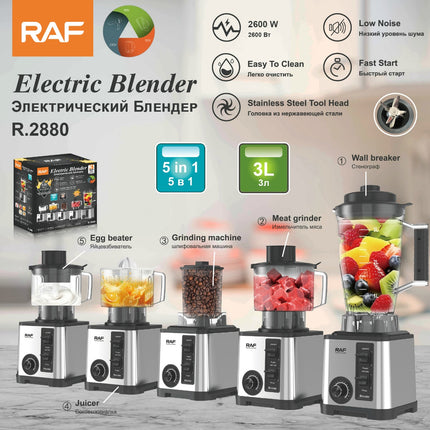 RAF 5-IN-1 Electric Blender | 2600W | Stainless Steel Tool Head | Fast Start | Low Noise | Easy To Clean