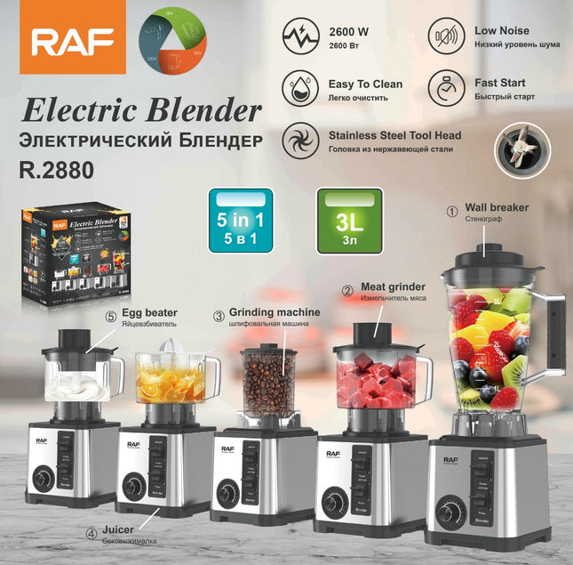 RAF 5-IN-1 Electric Blender | 2600W | Stainless Steel Tool Head | Fast Start | Low Noise | Easy To Clean