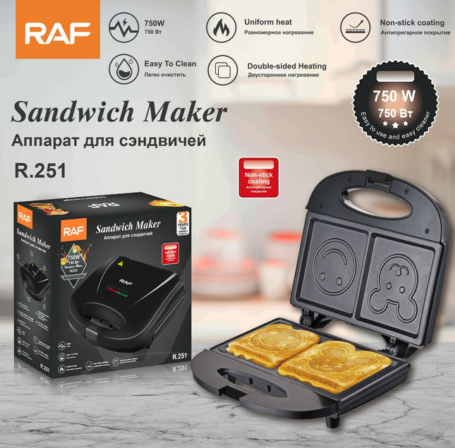 Raf Sandwich Maker | 750W | Non-stick Coating | Double-Sided Heating | Easy to Clean
