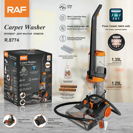 RAF 3-IN-1 Carpet Washer | 800W | Temperature Control | 1350ml Clean Water Tank Capacity | 1250ml Waste Water Tank Capacity