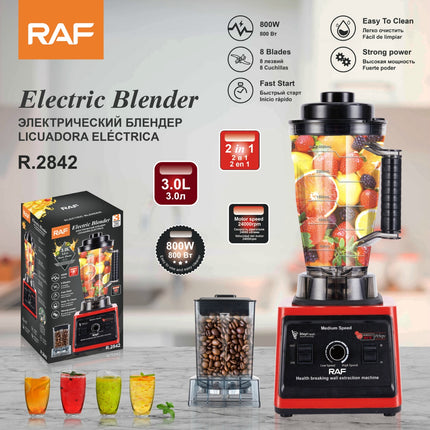 RAF 2-IN-1 Electric Blender | 800W | 3L Capacity | Fast Start | Strong Power | 8 Blades | Easy To Clean