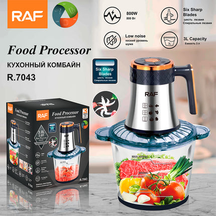 RAF Food Processor | 800W | 6 Sharp Blades | Low Noise | 3L Capacity