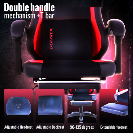 Dowinx Computer Gaming Office Chair | Linkage armrest | Double handle mechanism +T bar | Steel frame | Adjustable  Backrest with extendable footrest