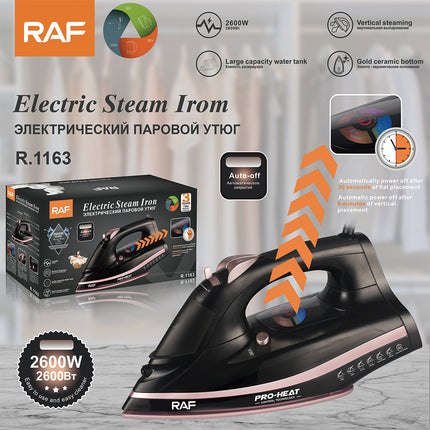 RAF Digital Electric Steam Iron | 2600W | Vertical Steaming | Large Capacity Water Tank | Gold Ceramic Bottom | Auto-off | 3 Years Warranty