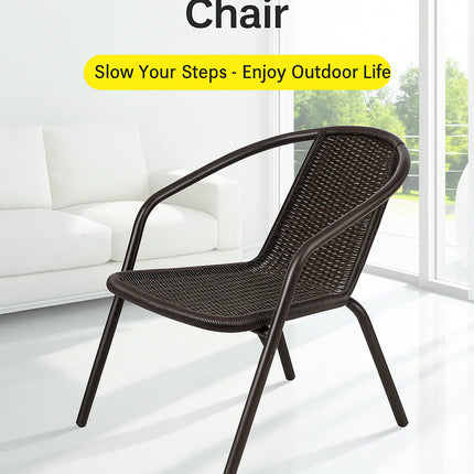 Combo Offer | 2 Black Rattan Outdoor Chair – Patio/Garden Use and ck Round Patio/Garden Table with Black Tempered Glass – 60×60cm