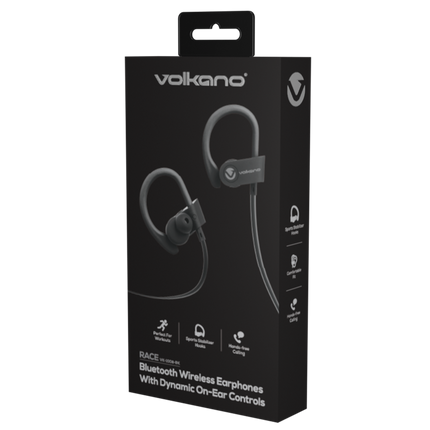 Volkano Race Series Bluetooth Sport Earhook Earphones - black