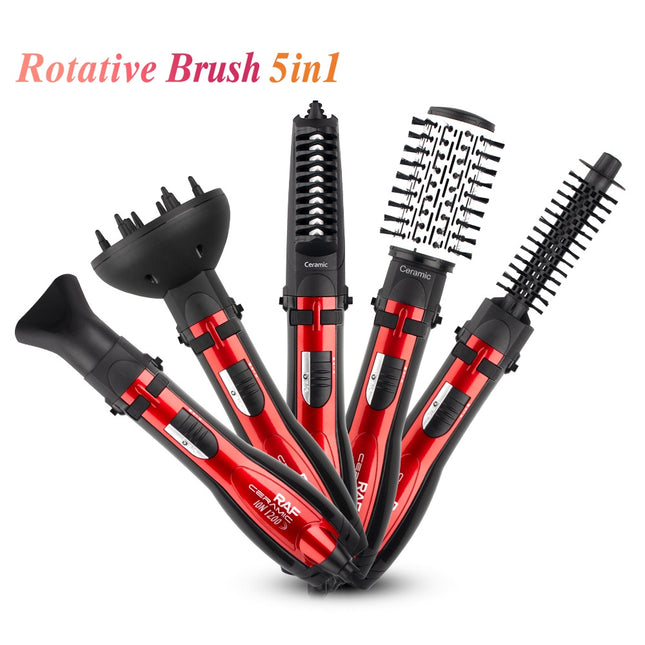 RAF 5-in-1 Rotative Brush Hair Styling Kit | 1200W | Multiple Attachments | Ideal for Versatile Hair Styling