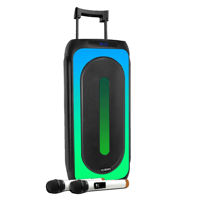 KB Elements Karaoke speaker | 2 wheels trolley | 2 x 10' Subwoofer | 150W | 2 Pro Wireless VHF Microphones | Bluetooth, USB, Micro SD, extra USB for charging | Disco Light