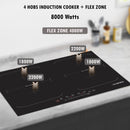 KB ELEMENTS 4 HOBS induction cooker + 2 flex zone with 4mm panel thickness and 9 power levels