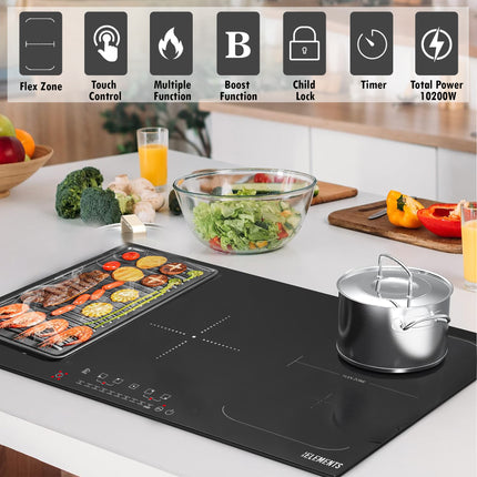 KB ELEMENTS 5 HOBS induction cooker + flex zone with 4mm panel thickness, overheat protection, and 9 power levels