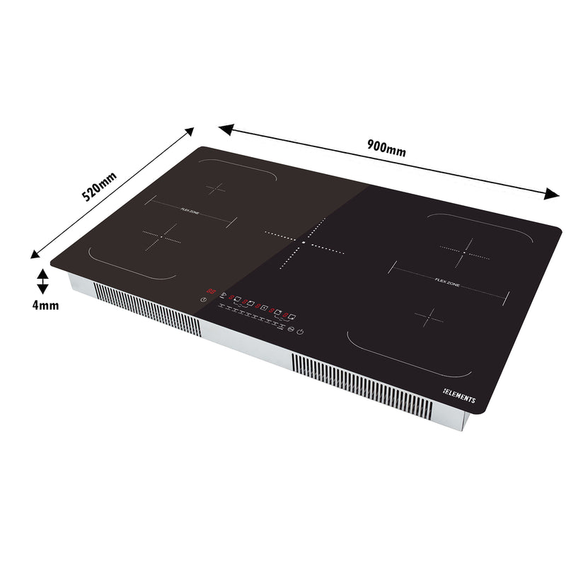 KB ELEMENTS 5 HOBS induction cooker + flex zone with 4mm panel thickness, overheat protection, and 9 power levels