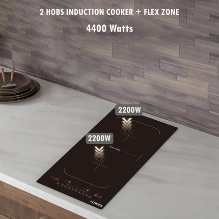 KB ELEMENTS 2 HOBS induction cooker + flex zone with 9 power levels, 9 power levels and overheat protection