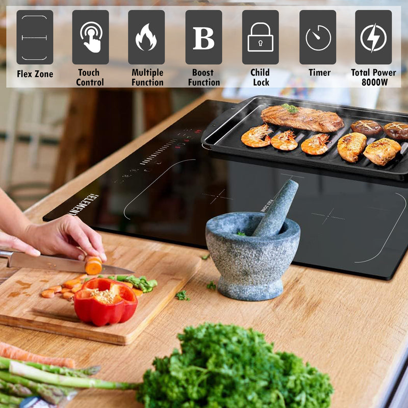 KB ELEMENTS 4 HOBS induction cooker + 2 flex zone with 4mm panel thickness and 9 power levels