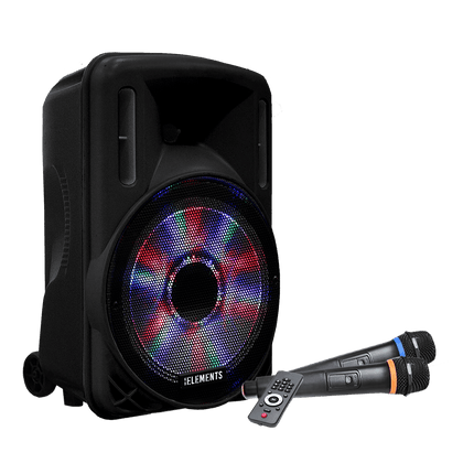 KB Elements Karaoke speaker | 2 wheels trolley | 2 Wireless Microphones | Bluetooth, USB, Micro SD | Disco Light