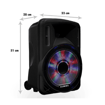 KB Elements Karaoke speaker | 2 wheels trolley | 2 Wireless Microphones | Bluetooth, USB, Micro SD | Disco Light