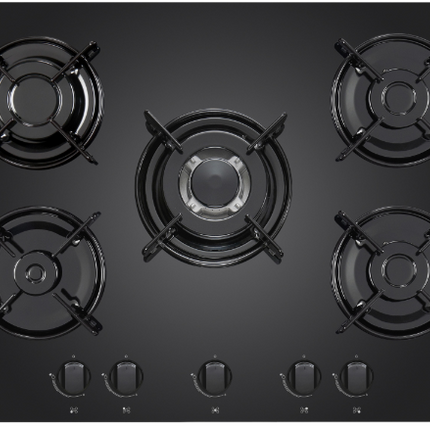 BLACK GLASS HOB WITH CAST IRON OAN SUPPORT