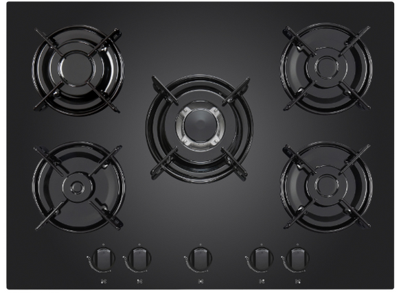 BLACK GLASS HOB WITH CAST IRON OAN SUPPORT