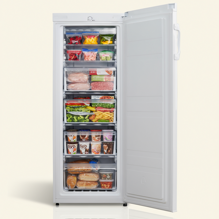 AVG 150L Upright Freezer with 3 Drawers – Class E Energy Efficient, White