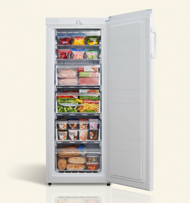 AVG 150L Upright Freezer with 3 Drawers – Class E Energy Efficient, White