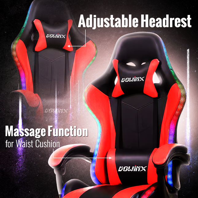 Dowinx RGB Gaming Chair | Massage Function for Waist Cushion | Innovative Storage Pouch on the Back | Adjustable Headrest