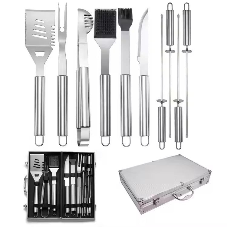 BBQ Accessories Aluminum case | Spatula | Clean brush | Knife | Basting brush | Fork | Skewersx4)