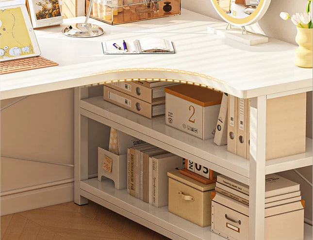 L-Shaped Corner Desk with Storage Rack - Maximize Your Home Office