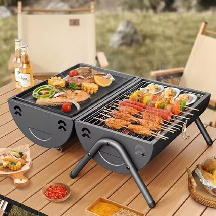 Barbecue Double Side Grill with 0.5mm Cold Rolled Steel Body, Chromium Plated Cooking Grid, Powder Coating Surface, and Portable Triangular Leg Tube Support