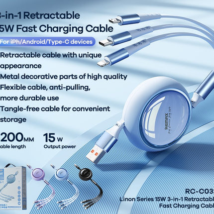 REMAX 3-in-1 Retractable | 15W | Fast Charging Cable