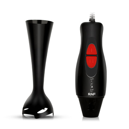 RAF Hand Blender - 300W with Stainless Steel Blade, Copper-Clad Aluminium Motor, and Stylish Black and White Design