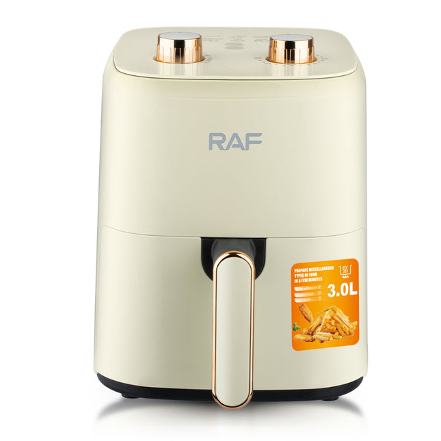 RAF Air Fryer 3L - 1500W Power, Temperature Control, 60-Minute Timing, Copper-Clad Aluminum Motor, PP/PA66 Material, Off-White Color, Includes Grill Accessories, VDE Plug