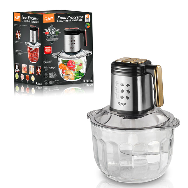 RAF Food processor | 500W | 5L Capacity | 5 Sharp Blades | Good Quality | Safety in use |
