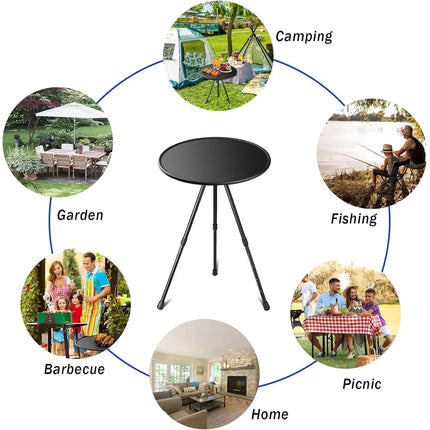 Outdoor Small Round Table – Height Adjustable with Carrying Case (38×38×H25/48cm)