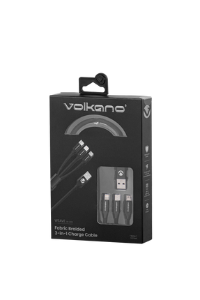 Volkano Weave Series Fabric Braided 3 in 1 (Type-C / Lightning / Micro) Cable 1m - Black