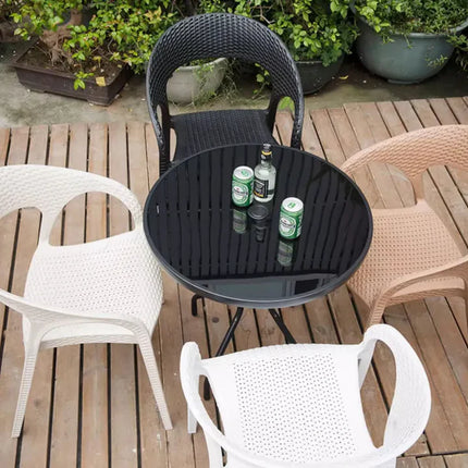 Combo Offer | 2 Black Rattan Outdoor Chair – Patio/Garden Use and ck Round Patio/Garden Table with Black Tempered Glass – 60×60cm