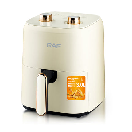 RAF Air Fryer 3L - 1500W Power, Temperature Control, 60-Minute Timing, Copper-Clad Aluminum Motor, PP/PA66 Material, Off-White Color, Includes Grill Accessories, VDE Plug