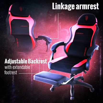 Dowinx Computer Gaming Office Chair | Linkage armrest | Double handle mechanism +T bar | Steel frame | Adjustable  Backrest with extendable footrest