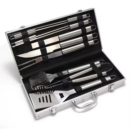 BBQ Accessories Aluminum case | Spatula | Clean brush | Knife | Basting brush | Fork | Skewersx4)