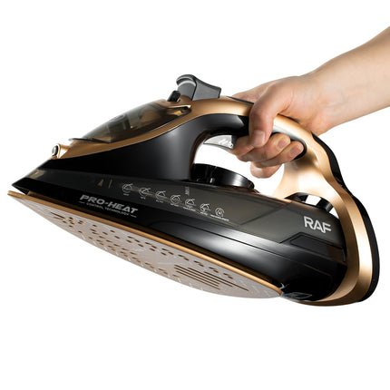 RAF Electric Steam Iron | 2600W | Vertical Steaming | Gold Ceramic bottom |  Thermostat Controlled